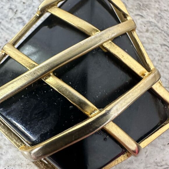 Vintage Caged Simulated Onyx Triangle Dangle Clip On Earrings - Picture 5 of 7